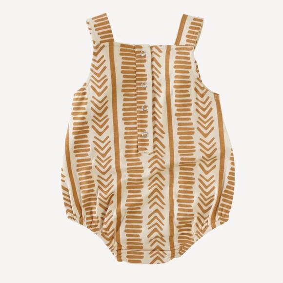 Kate Quinn Rust Mosaic Stripe Tie Overall Bubble Romper Size 6-12 Months Modal - Picture 6 of 6